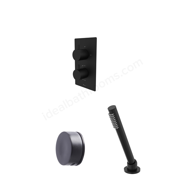 Tavistock Quantum Dual Function Shower System With Overflow Bath Filler & Deck Mounted Handset Black