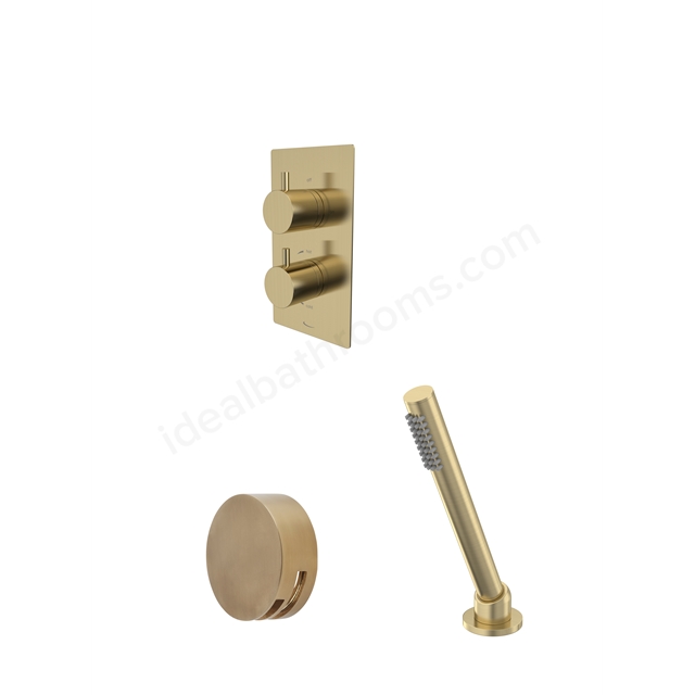 Tavistock Quantum Dual Function Shower System With Overflow Bath Filler & Deck Mounted Handset Brushed Brass