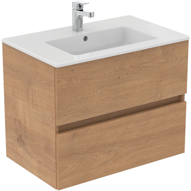 Ideal Standard Eurovit+ 700mm Wall Mounted Vanity Unit with 2 Drawers - Natural Oak