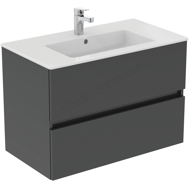 Ideal Standard Eurovit+ 800mm Wall Mounted Vanity Unit with 2 Drawers - Mid Grey
