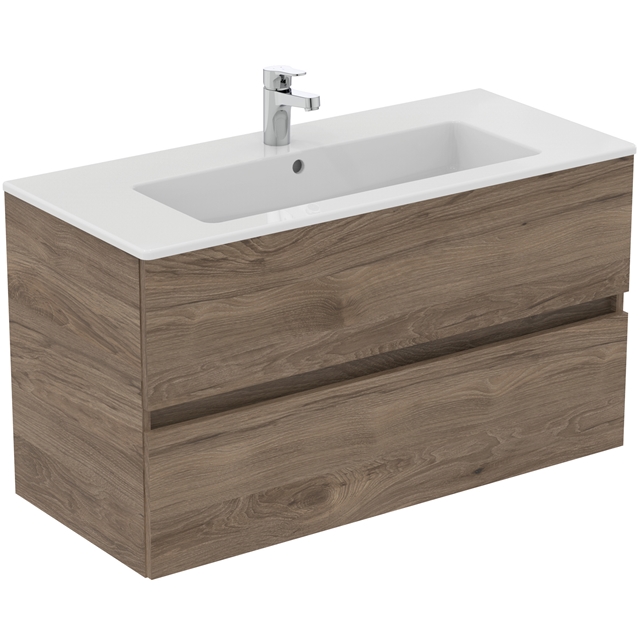 Ideal Standard Eurovit+ 1000mm Wall Mounted Vanity Unitwith 2 Drawers - Flint Hickory