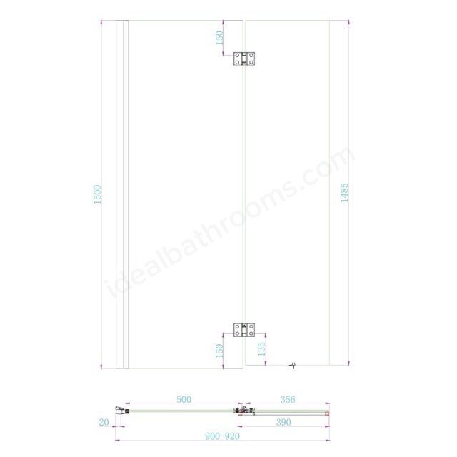 Scudo Thalia 900 X 1500mm Inward Opening Bath Screen - Brushed Bronze 