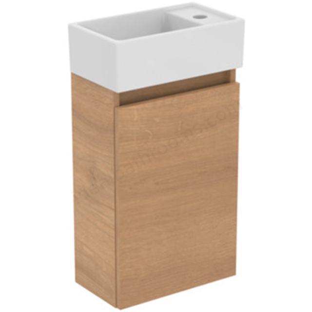 Ideal Standard Eurovit+ 370mm x 670mm x 210 Guest Washbasin Unit w/ 1 Door & i.life S Right Handed Basin - Natural Oak