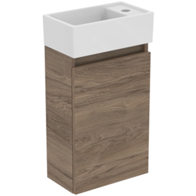 Ideal Standard Eurovit+ 370mm x 670mm x 210 Guest Washbasin Unit w/ 1 Door & i.life S Right Handed Basin - Flint Hickory