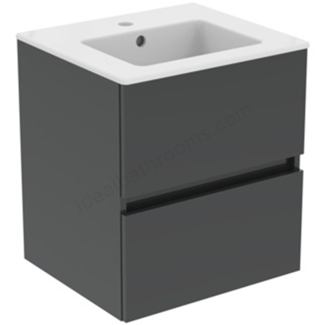 Ideal Standard Eurovit+ 500mm Wall Mounted Vanity Unit w/ 2 Drawers & Inlcuded Basin - Mid Grey