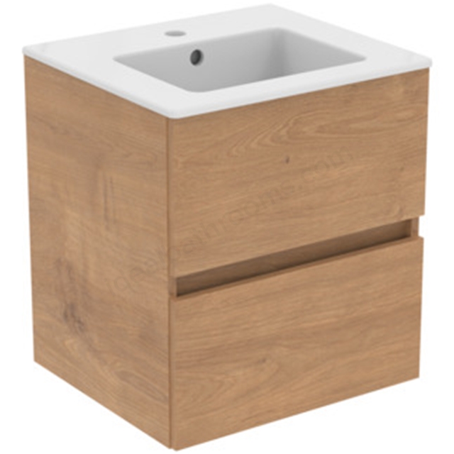 Ideal Standard Eurovit+ 500mm Wall Mounted Vanity Unit w/ 2 Drawers & Inlcuded Basin - Natural Oak