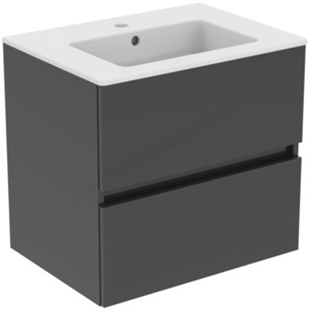 Ideal Standard Eurovit+ 600mm Wall Mounted Vanity Unit w/ 2 Drawers & Inlcuded Basin - Mid Grey