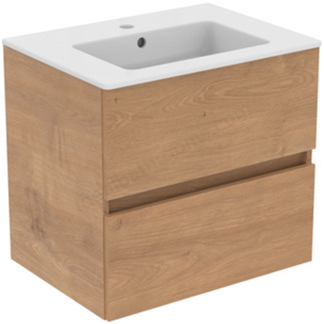 Ideal Standard Eurovit+ 600mm Wall Mounted Vanity Unit w/ 2 Drawers & Inlcuded Basin - Natural Oak