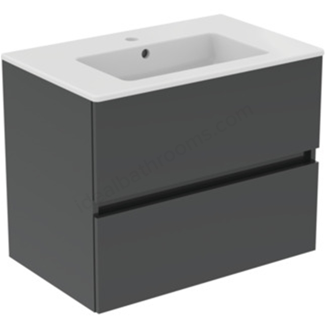 Ideal Standard Eurovit+ 700mm Wall Mounted Vanity Unit w/ 2 Drawers & Inlcuded Basin - Mid Grey