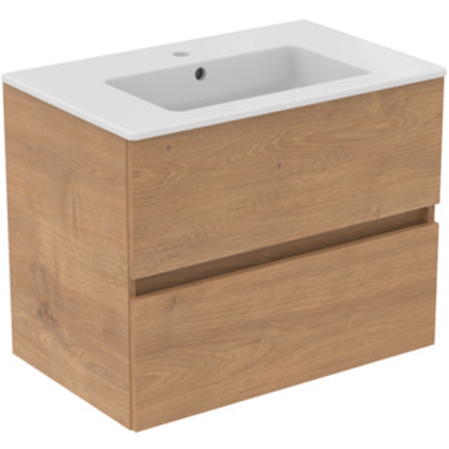 Ideal Standard Eurovit+ 700mm Wall Mounted Vanity Unit w/ 2 Drawers & Inlcuded Basin - Natural Oak