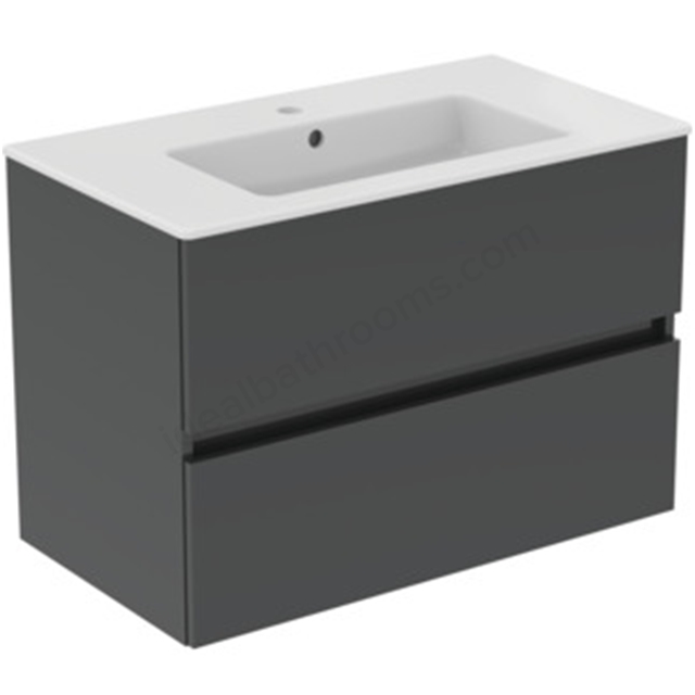 Ideal Standard Eurovit+ 800mm Wall Mounted Vanity Unit w/ 2 Drawers & Inlcuded Basin - Mid Grey