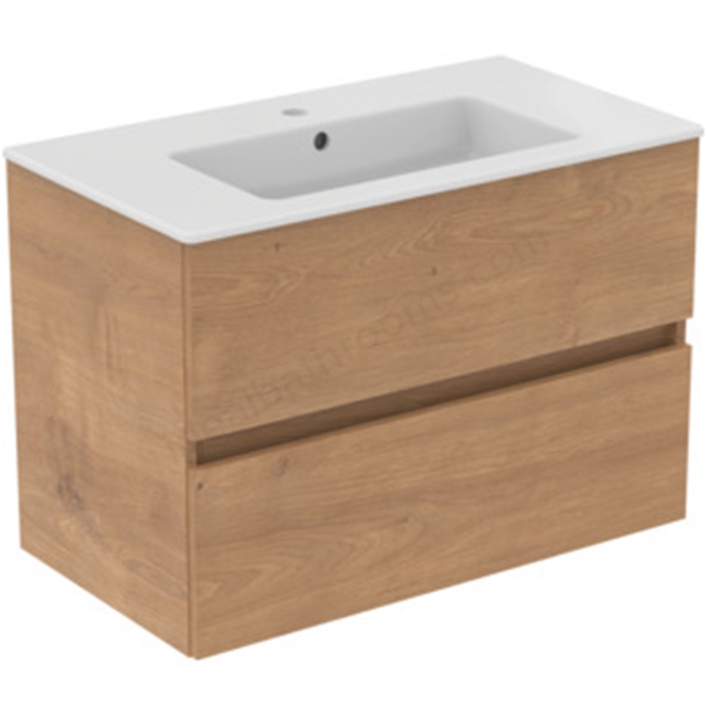 Ideal Standard Eurovit+ 800mm Wall Mounted Vanity Unit w/ 2 Drawers & Inlcuded Basin - Natural Oak