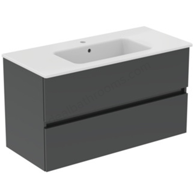 Ideal Standard Eurovit+ 1000mm Wall Mounted Vanity Unit w/ 2 Drawers & Inlcuded Basin - Mid Grey