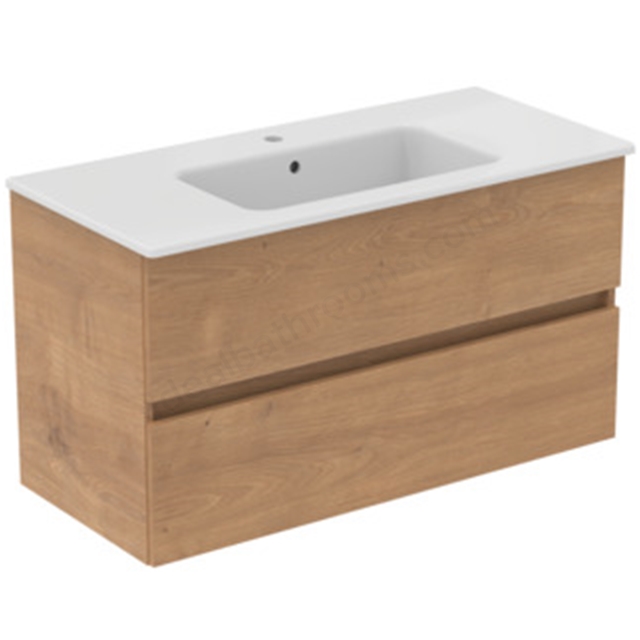 Ideal Standard Eurovit+ 1000mm Wall Mounted Vanity Unit w/ 2 Drawers & Inlcuded Basin - Natural Oak