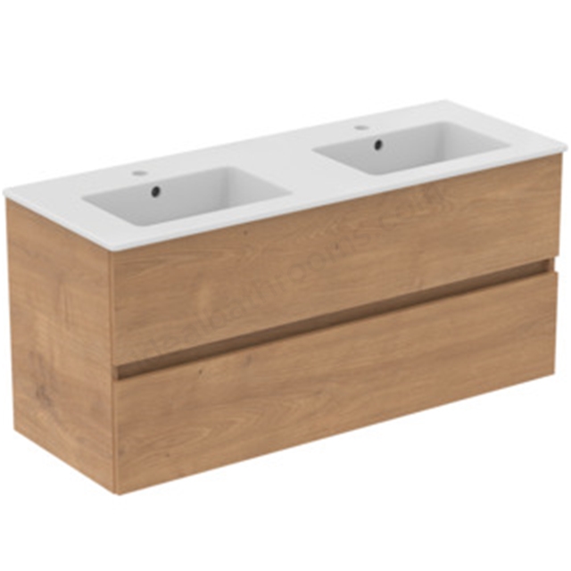 Ideal Standard Eurovit+ 1200mm Wall Mounted Vanity Unit w/ 2 Drawers & Inlcuded Basin - Natural Oak