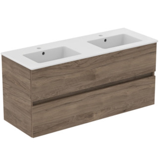 Ideal Standard Eurovit+ 1200mm Wall Mounted Vanity Unit w/ 2 Drawers & Inlcuded Basin - Flint Hickory