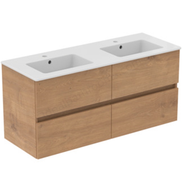 Ideal Standard Eurovit+ 1200mm Wall Mounted Vanity Unit w/ 4 Drawers & Inlcuded Basin - Natural Oak