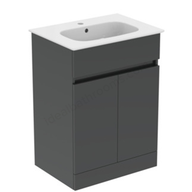 Ideal Standard Eurovit+ 600mm 2 Door Floor Standing Vanity Unit w/ Basin - Mid Grey