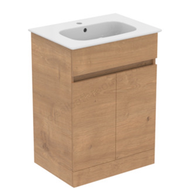 Ideal Standard Eurovit+ 600mm 2 Door Floor Standing Vanity Unit w/ Basin - Natural Oak