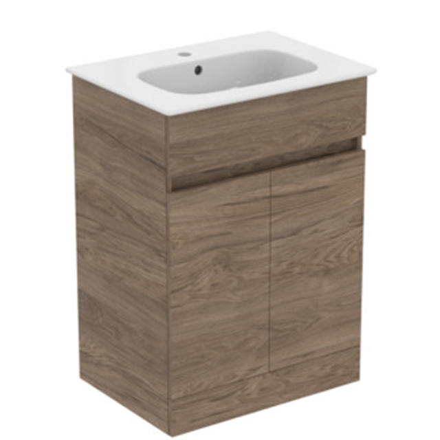 Ideal Standard Eurovit+ 600mm 2 Door Floor Standing Vanity Unit w/ Basin - Flint Hickory