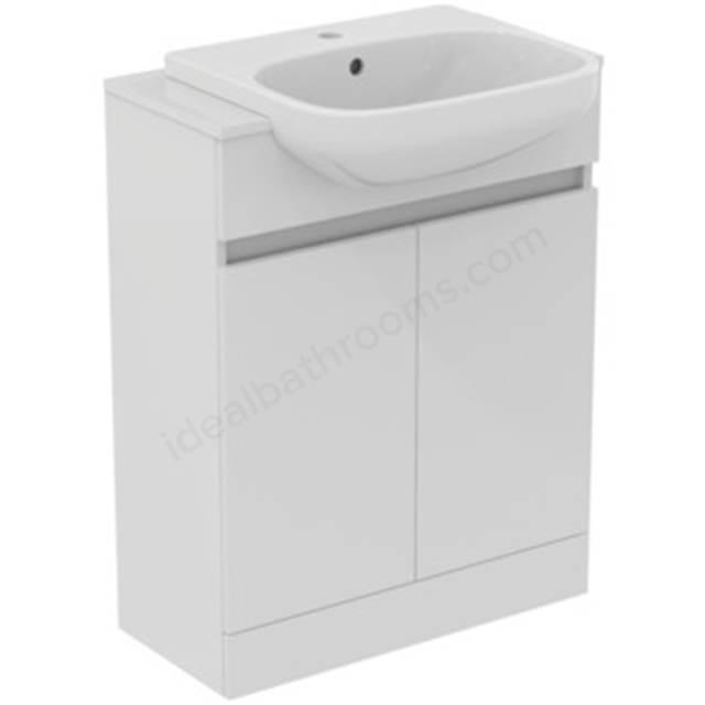 Ideal Standard Eurovit+ 650mm 2 Door Semi Countertop Washbasin Unit w/ i.life A Semi Countertop Basin & Worktop - Gloss White