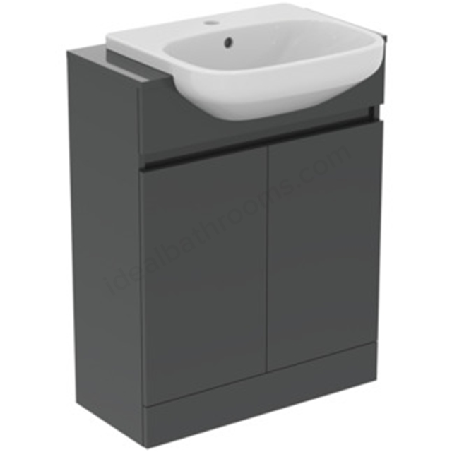 Ideal Standard Eurovit+ 650mm 2 Door Semi Countertop Washbasin Unit w/ i.life A Semi Countertop Basin & Worktop - Mid Grey