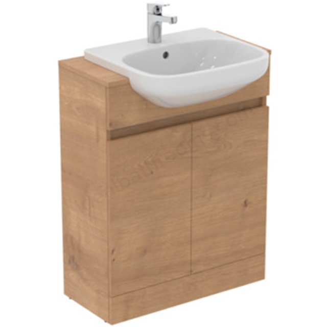 Ideal Standard Eurovit+ 650mm 2 Door Semi Countertop Washbasin Unit w/ i.life A Semi Countertop Basin & Worktop - Natural Oak