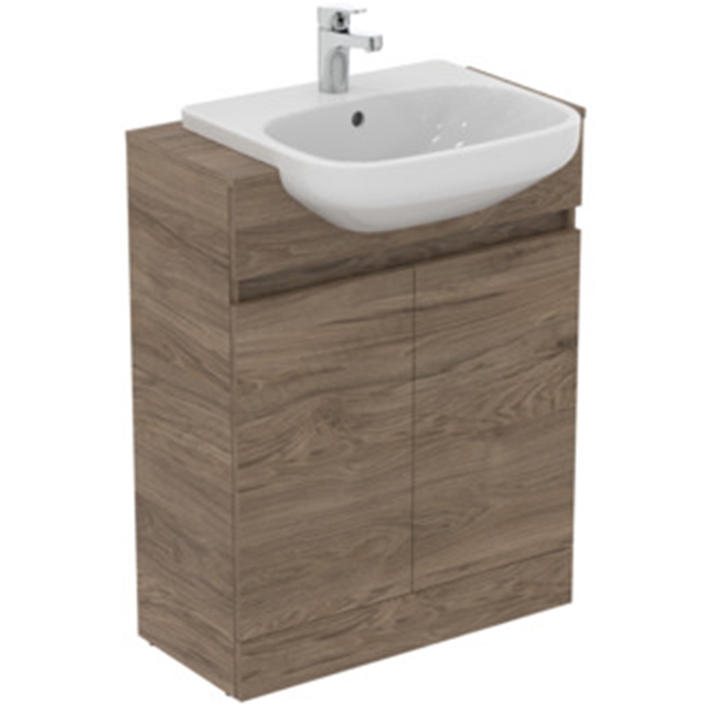 Ideal Standard Eurovit+ 650mm 2 Door Semi Countertop Washbasin Unit w/ i.life A Semi Countertop Basin & Worktop - Flint Hickory