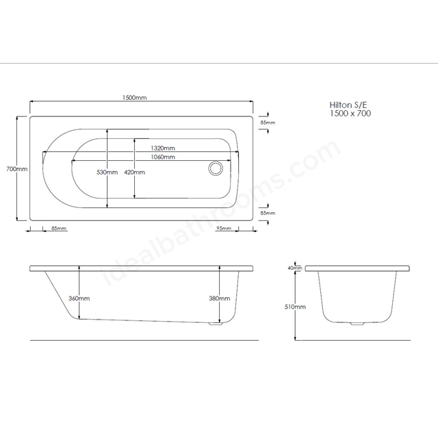 Swan Middleton 1700mm x 700mm Single Ended Bath