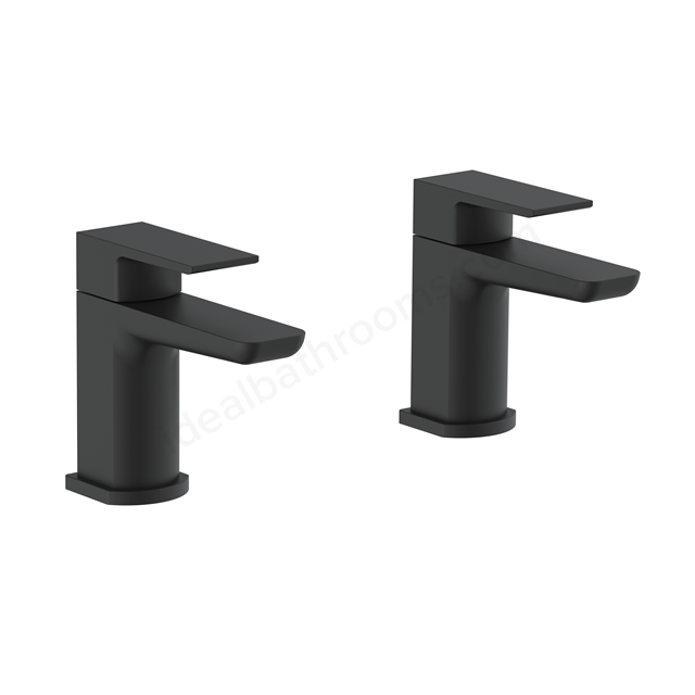 Swan Hazeley Electroplated Tap Pair for 2 Tap Hole Basin w/ Pop Up Waste - Black