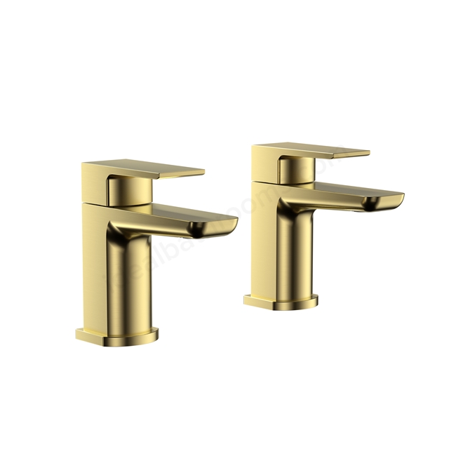 Swan Hazeley PVD Coated Tap Pair for 2 Tap Hole Basin w/ Pop Up Waste - Brushed Brass