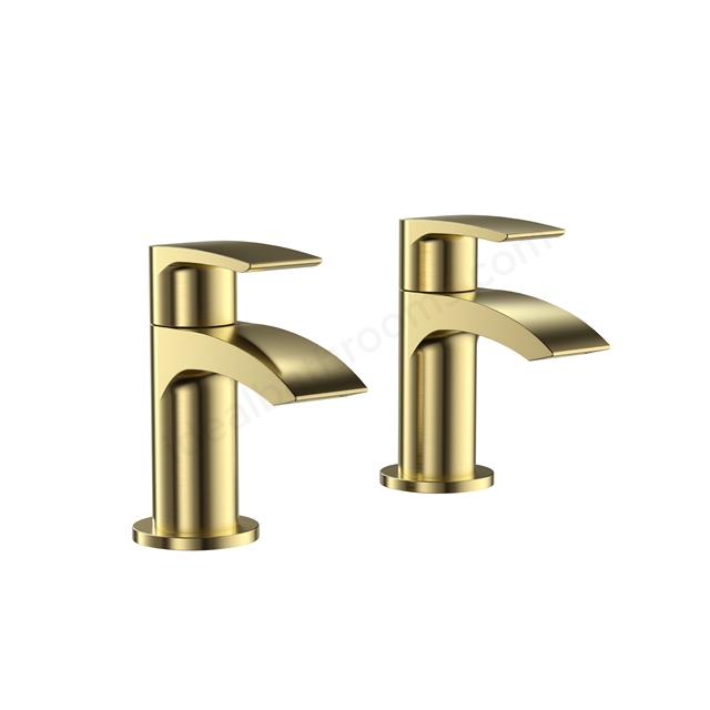 Swan Linford PVD Coated Tap Pair for 2 Tap Hole Basin w/ Pop Up Waste - Brushed Brass