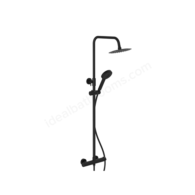 Swan Loughton Electroplated Column Shower w/ Rail, Hose & Round Head - Black