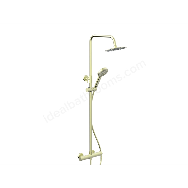 Swan Loughton PVD Coated Column Shower w/ Rail, Hose & Round Head - Brushed Brass