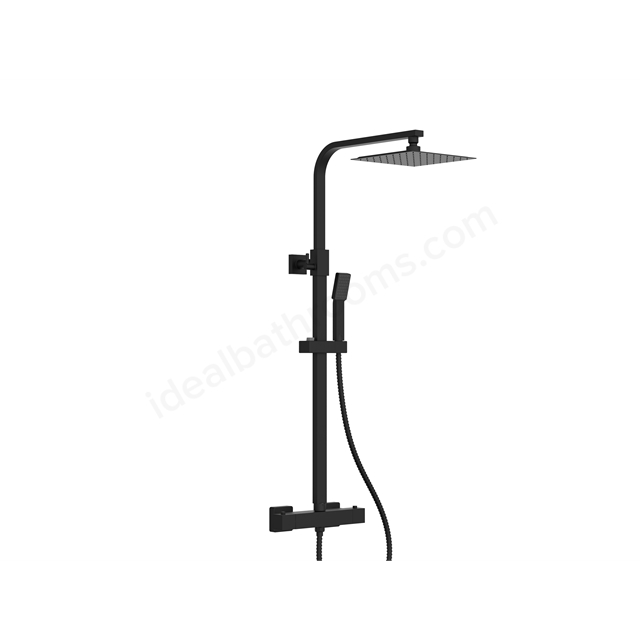 Swan Loughton Electroplated Column Shower w/ Rail, Hose & Square Head - Black