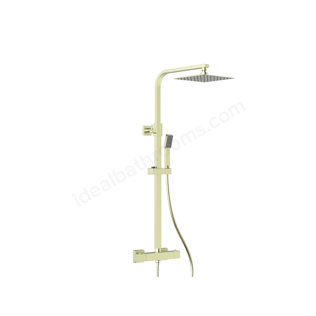 Swan Loughton PVD Coated Column Shower w/ Rail, Hose & Square Head - Brushed Brass