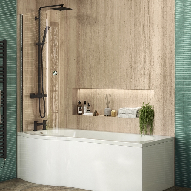 Swan Walton 6mm x 860mm x 1440mm P Shaped Bath Screen