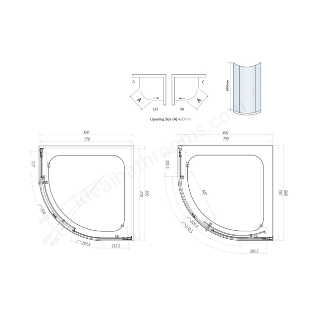 Swan Walton 6mm x 800mm x 800mm 2 Door Quadrant Shower Enclosure