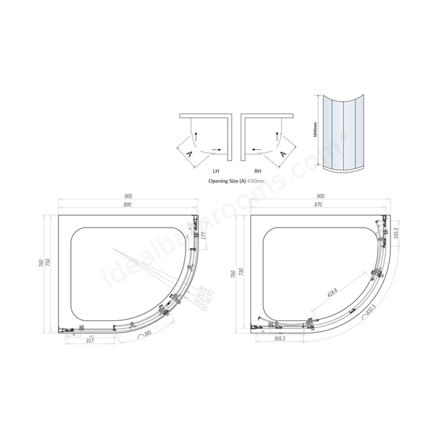 Swan Walton 6mm x 900mm x 760mm 2 Door Quadrant Shower Enclosure