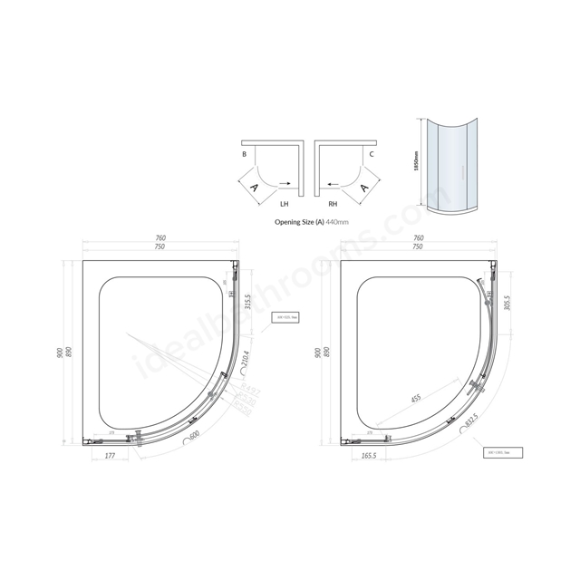 Swan Walton 6mm x 900mm x 760mm 1 Door Quadrant Shower Enclosure