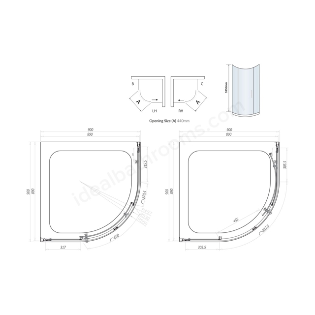 Swan Walton 6mm x 900mm x 900mm 1 Door Quadrant Shower Enclosure