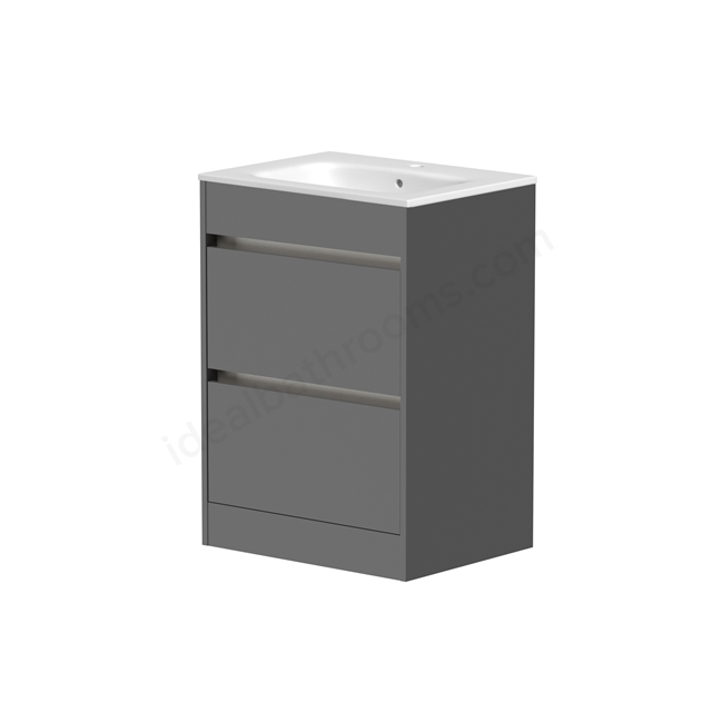 Swan Glebe 590mm x 830mm x 455mm 2 Drawer Floorstanding Vanity Unit - Matt Grey