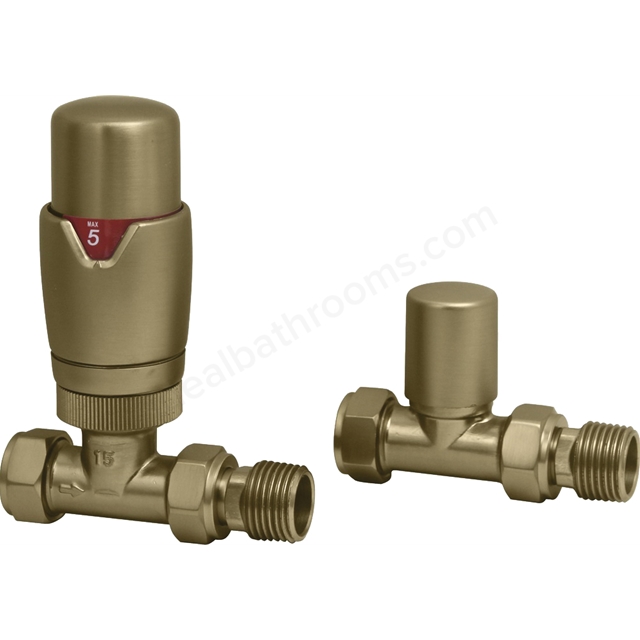 Swan Ouse Thermostatic Straight Valve - Brushed Brass