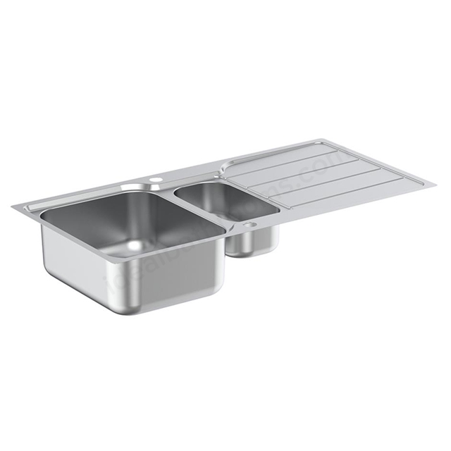 Armitage Shanks Sandringham 1000mm x 500mm Stainless Steel Sink Pack w/ 1.5 Bowl Sink Drainer & Waste