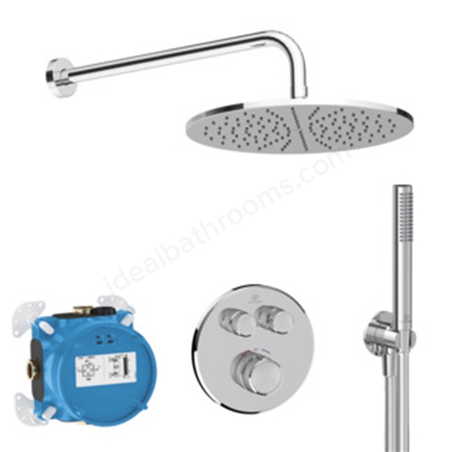 Ideal Standard Ceratherm Navigo Round Built-in Thermostatic Shower Mixer w/ Fixed Shower Head, Stick Handspray, Bracket & Hose