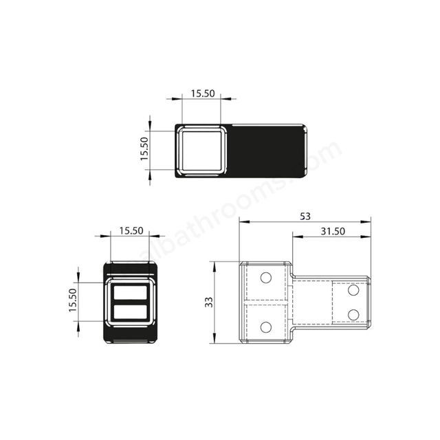 Swan Walton Wetroom Support Rail Joining Piece - Black