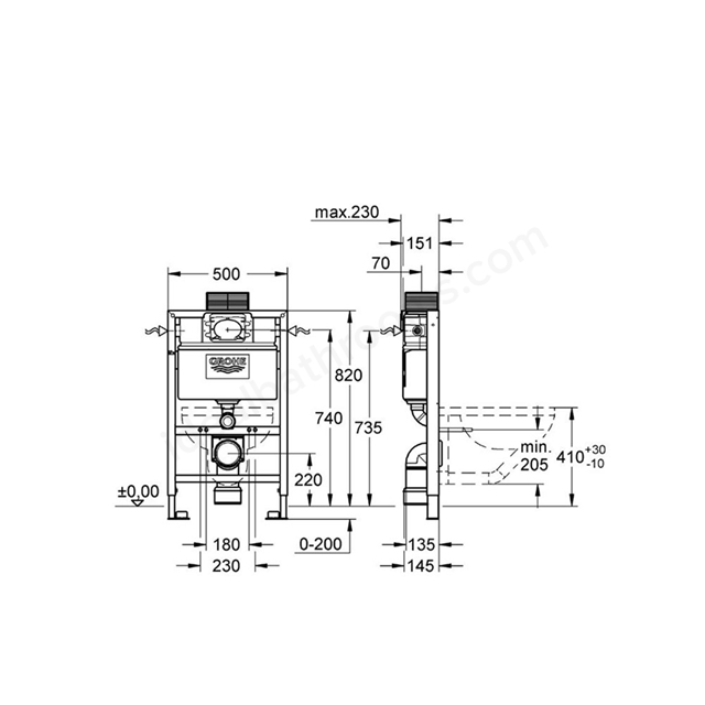 GROHE Rapid SL 3in1 Wall Hung WC Toilet Concealed Cistern Frame Dual Flush  Plate